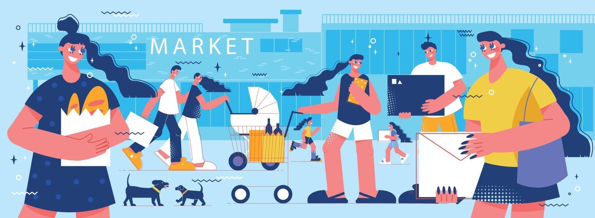 Shopping With Family Composition vector