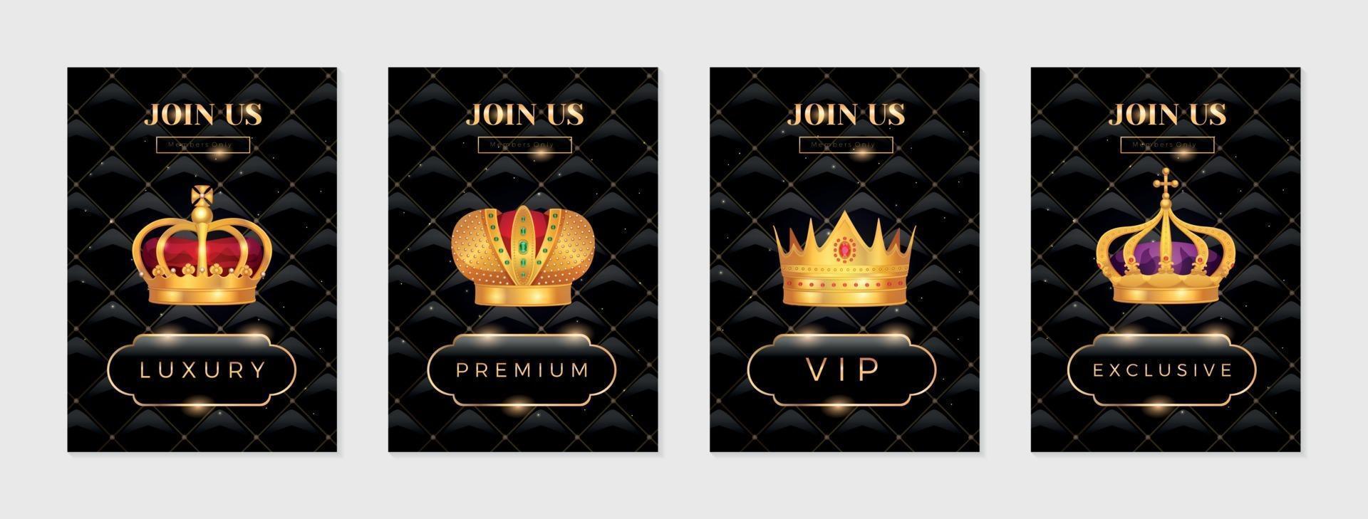 Gold Crown Posters Set vector