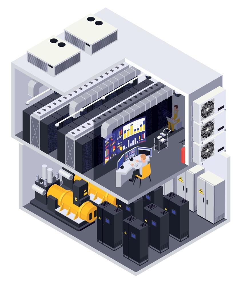 corte isométrico del centro de datos vector