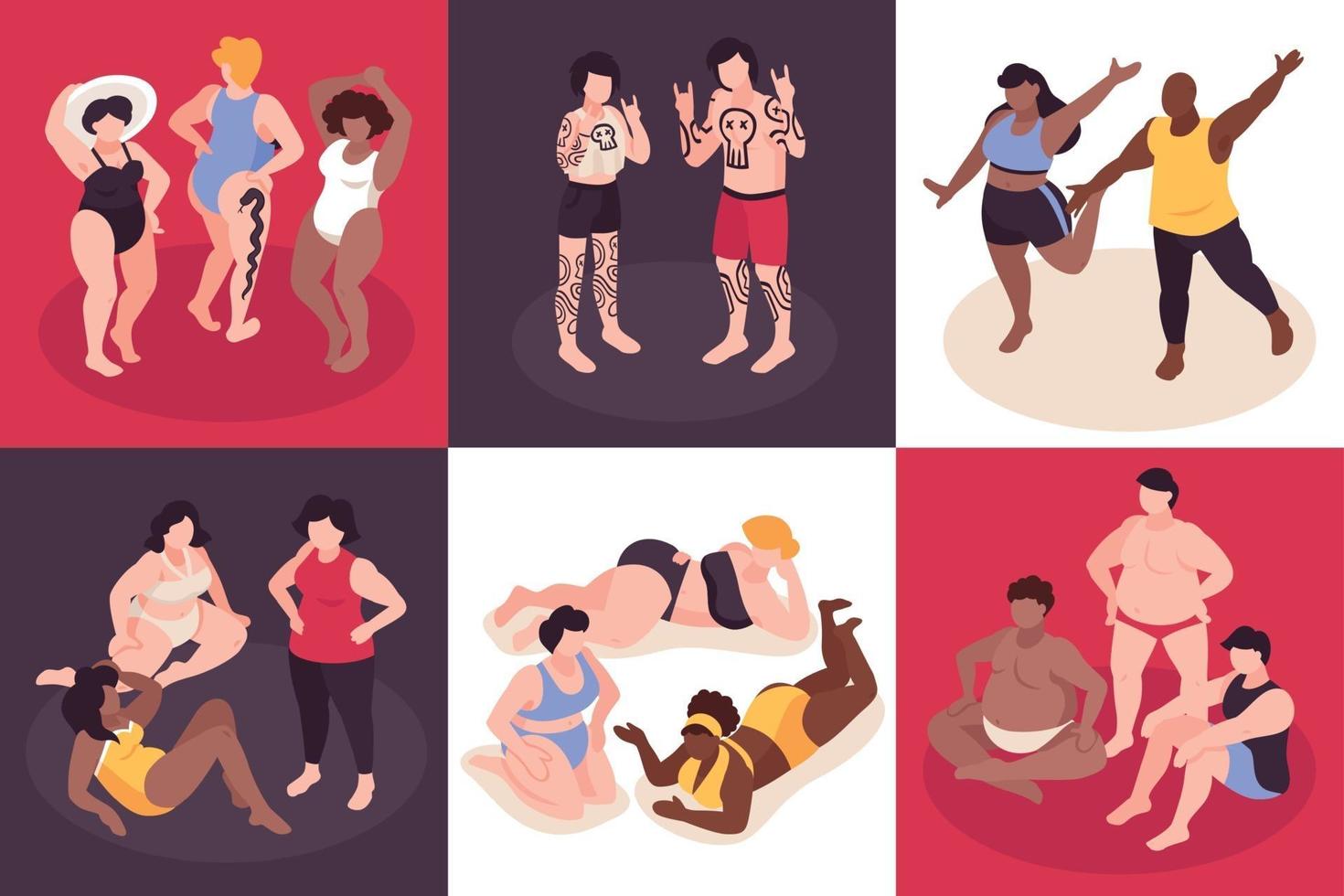 Body Positive Concept Icons Set vector