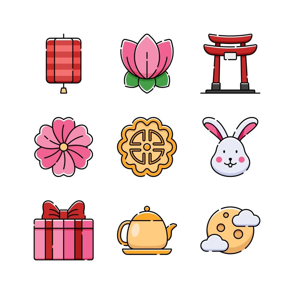 Mid Autumn Festival Icon Set vector