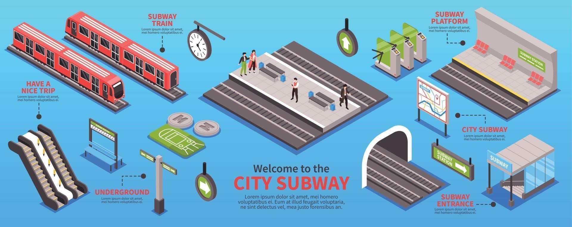 City Subway Isometric Infographics vector