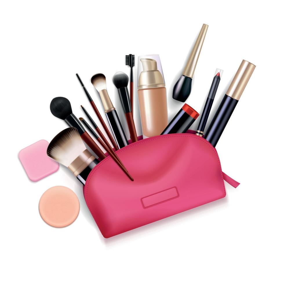Realistic Cosmetics Bag Composition vector