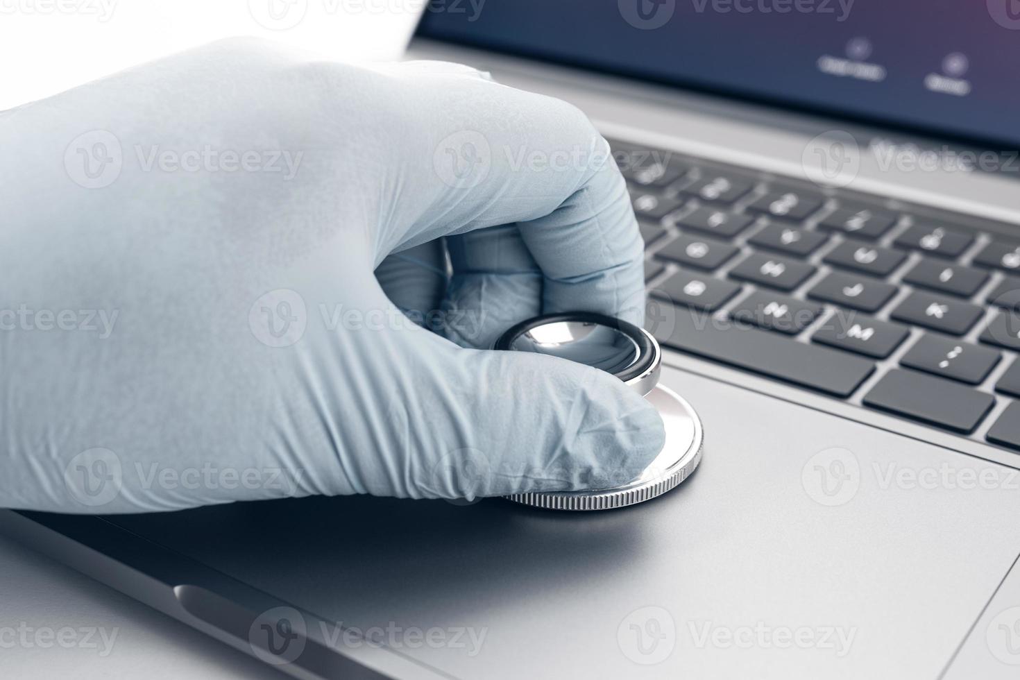 Concept of a technician checking computer problems photo