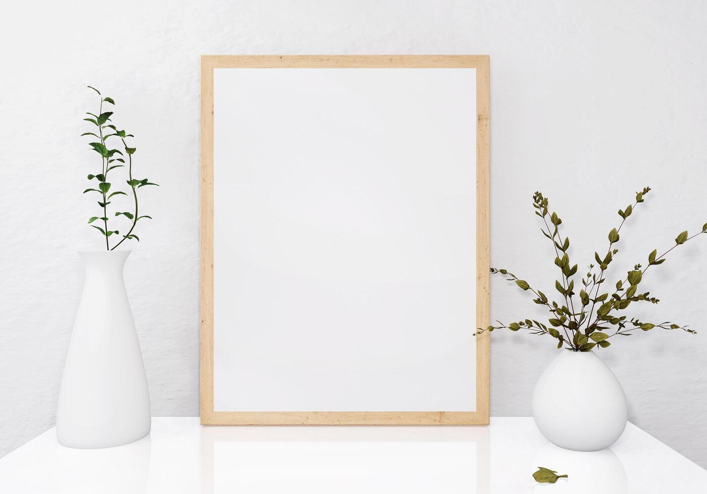 Picture frames with plant pots adorn the living room. photo