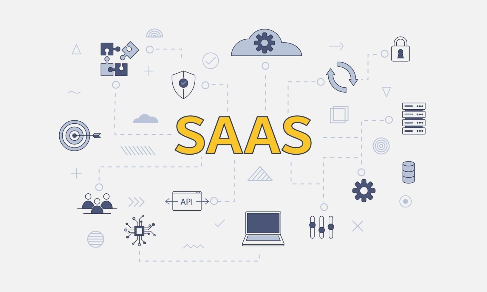 saas software as a service concept with icon set with big word vector
