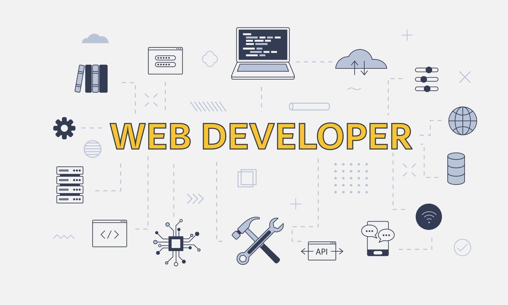 website development concept with icon set with big word 3297659 Vector ...