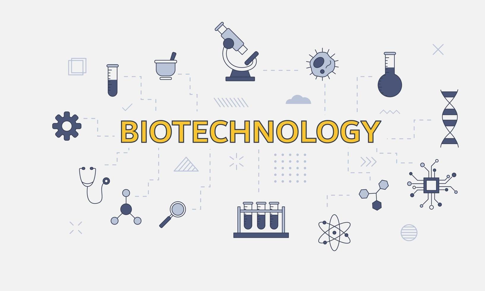 concepto de biotecnología con conjunto de iconos con gran palabra vector