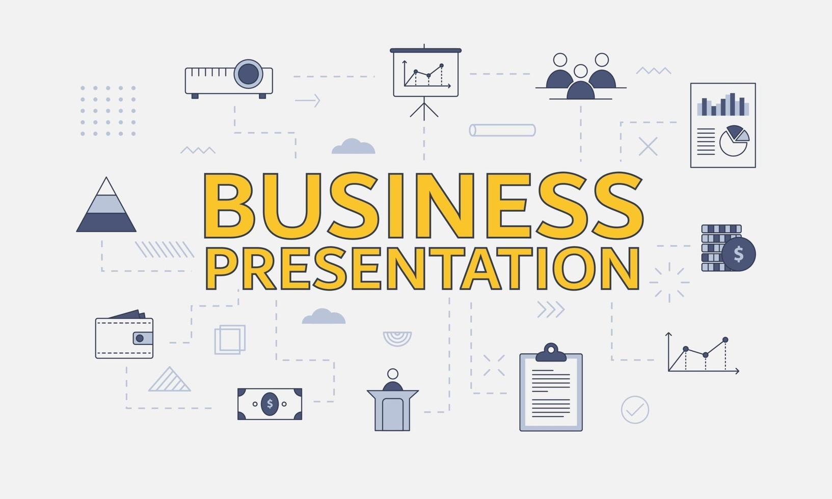 business presentation concept with icon set with big word vector