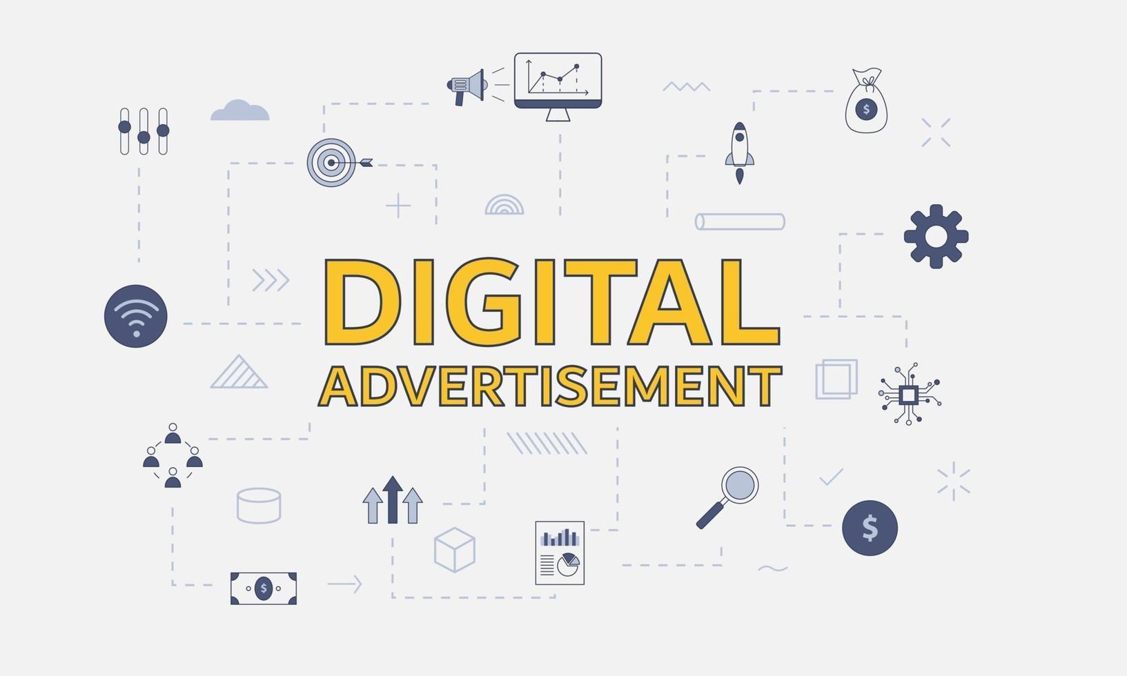 digital advertisement concept with icon set with big word vector