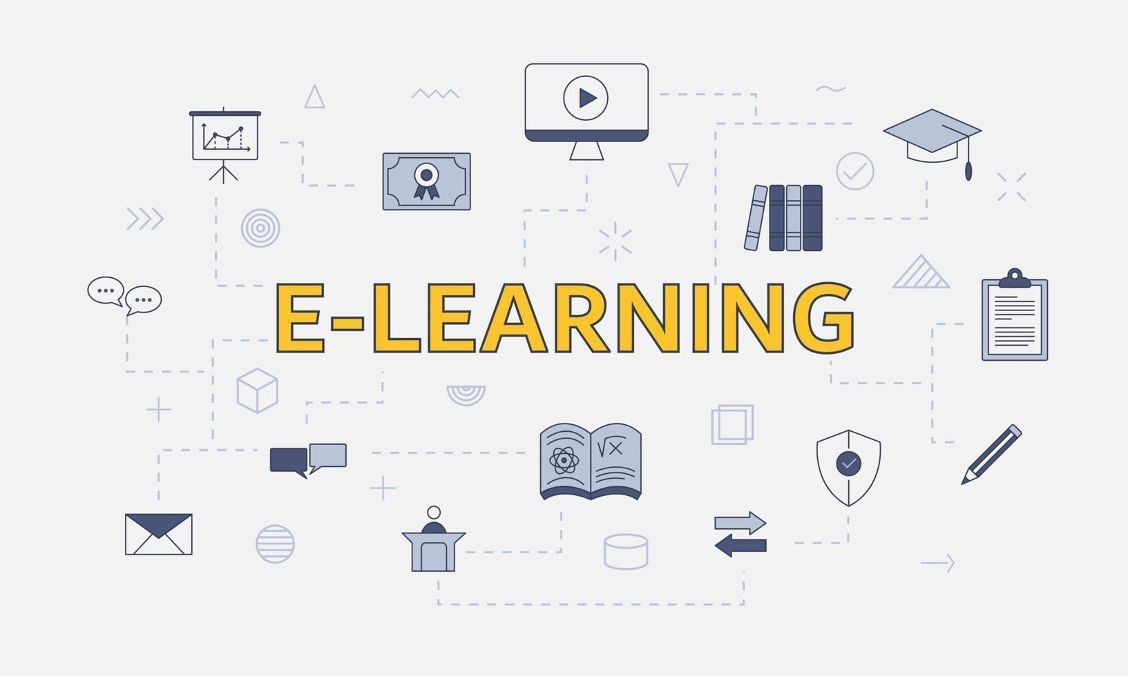 e-learning concept with icon set with big word or text vector