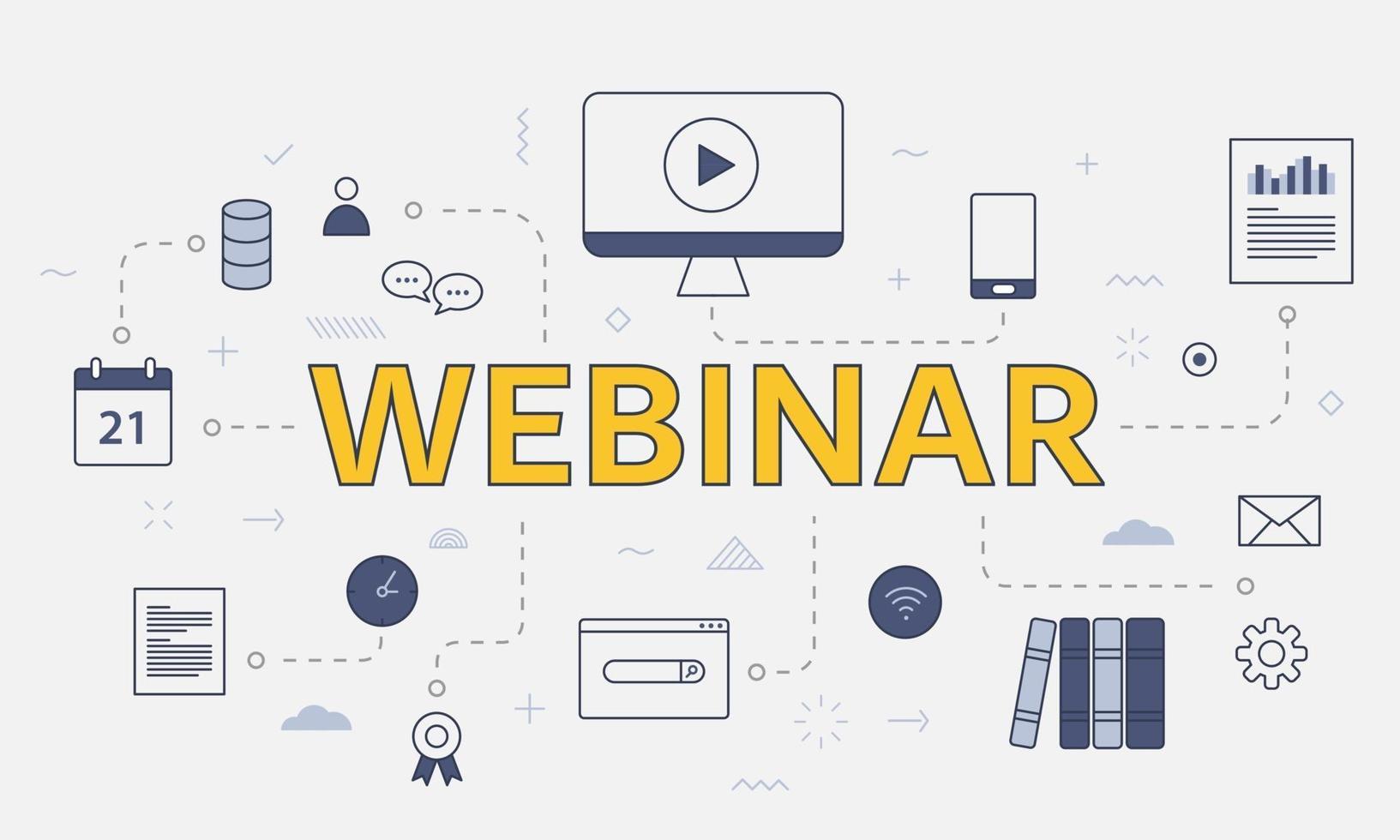 webinar concept with icon set with big word or text on center vector