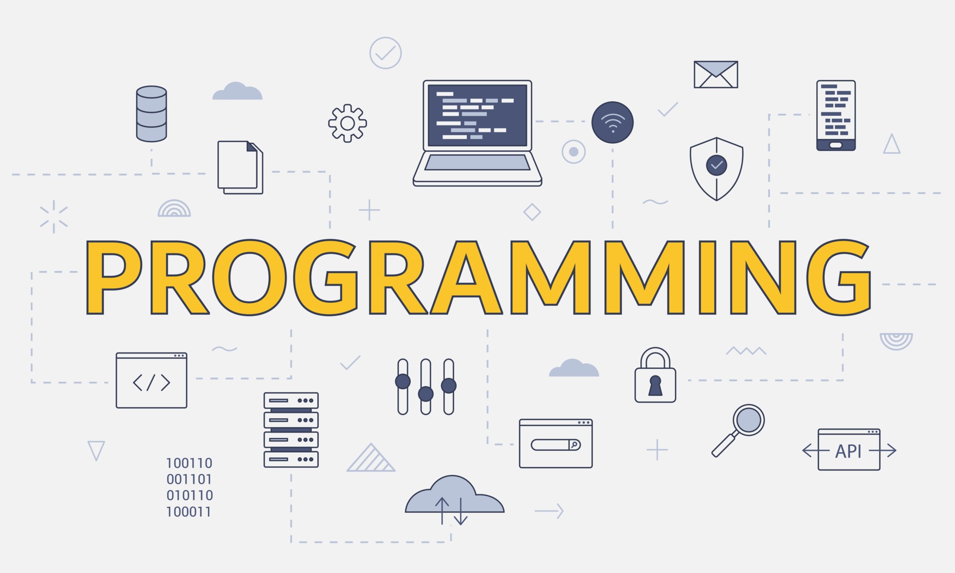 programming concept with icon set with big word or text on center ...