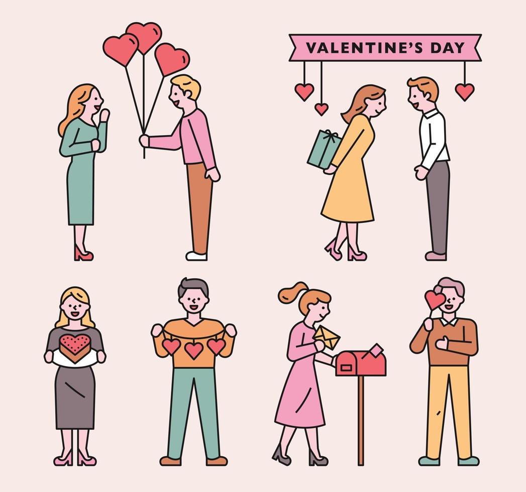 Couples confessing their love on Valentine's Day. vector