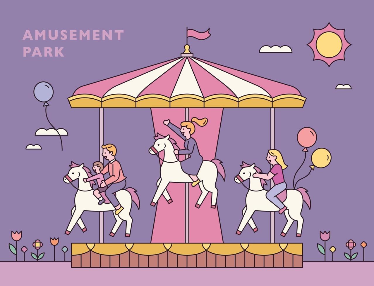 Merry-go-round at the amusement park. vector