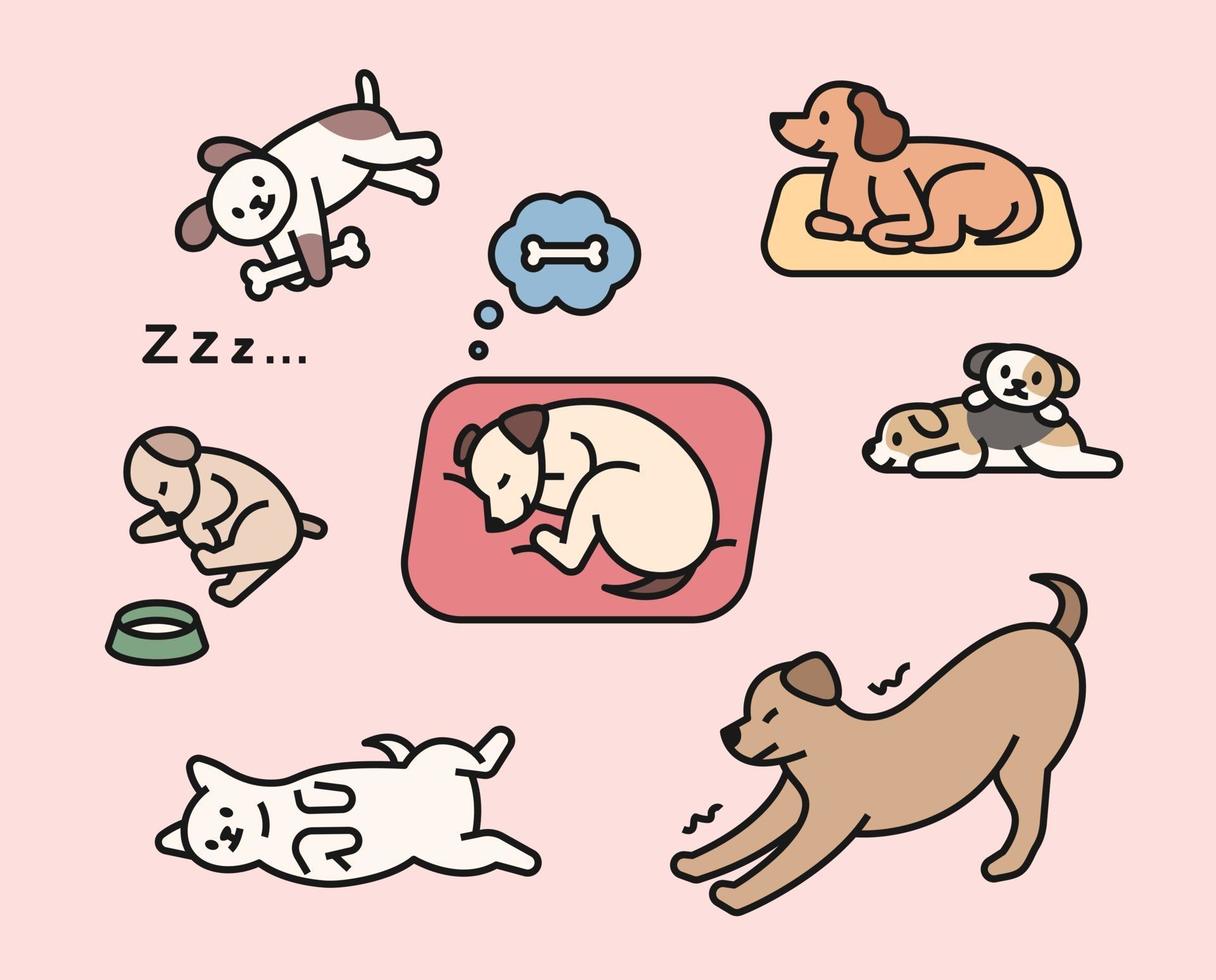 colección de iconos de cachorro lindo durmiendo. vector