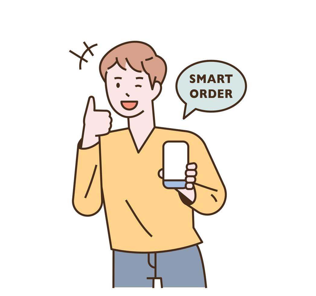 A man is placing an order on a mobile phone vector