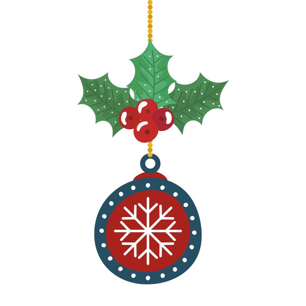 ball christmas hanging with leafs and seeds vector