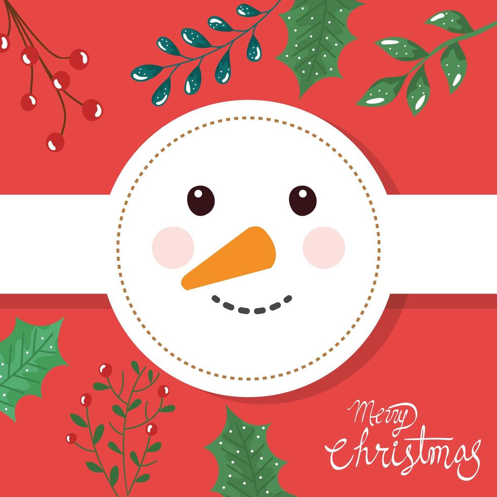 merry christmas poster with face of snowman vector