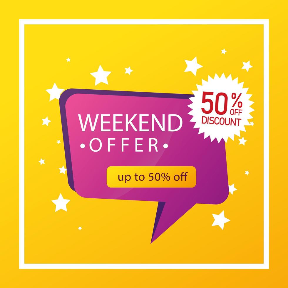 commercial label weekend offer with fifty percent discount vector