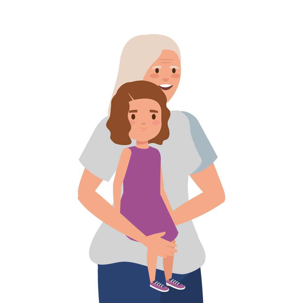 grandmother with granddaughter avatar character vector