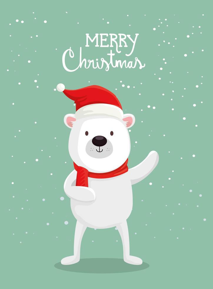 merry christmas poster with cute bear vector