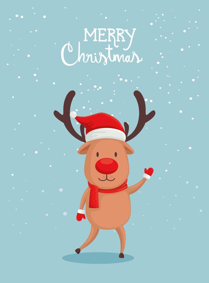 merry christmas poster with cute reindeer vector