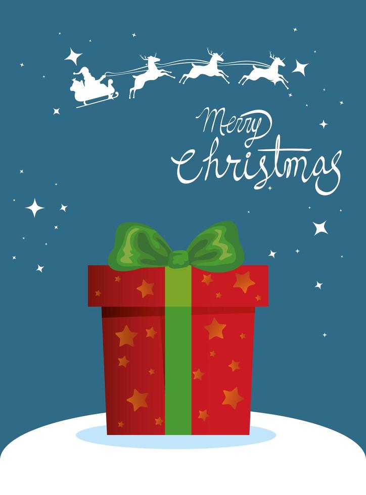 merry christmas poster with gift box vector