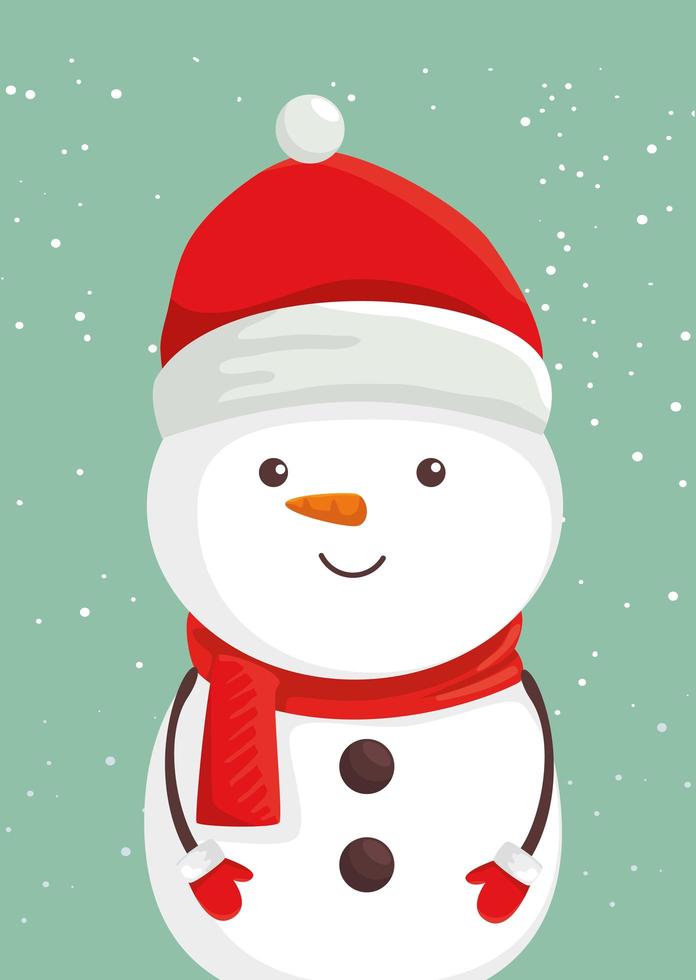 feliz navidad lindo personaje de muñeco de nieve vector