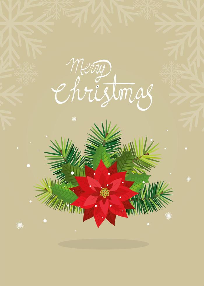 merry christmas poster with flower decoration vector