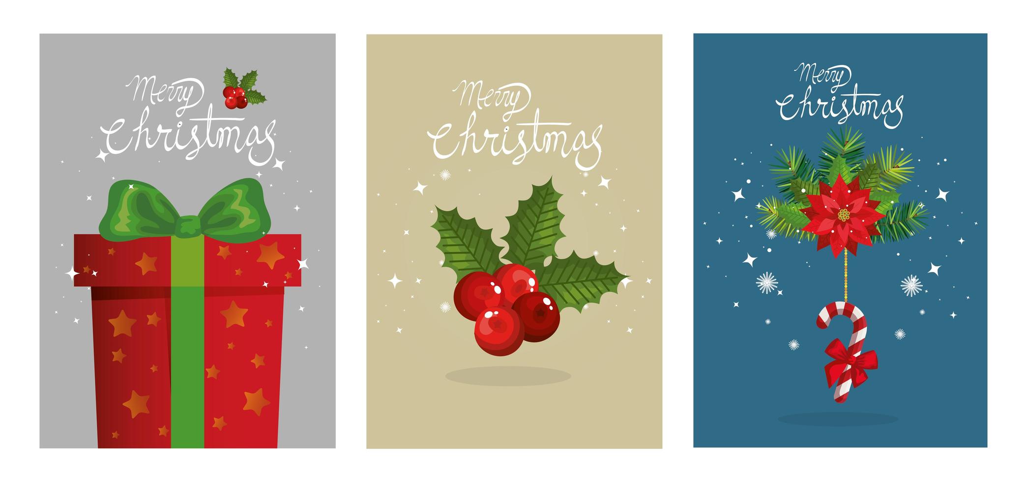 set poster of merry christmas and decoration vector