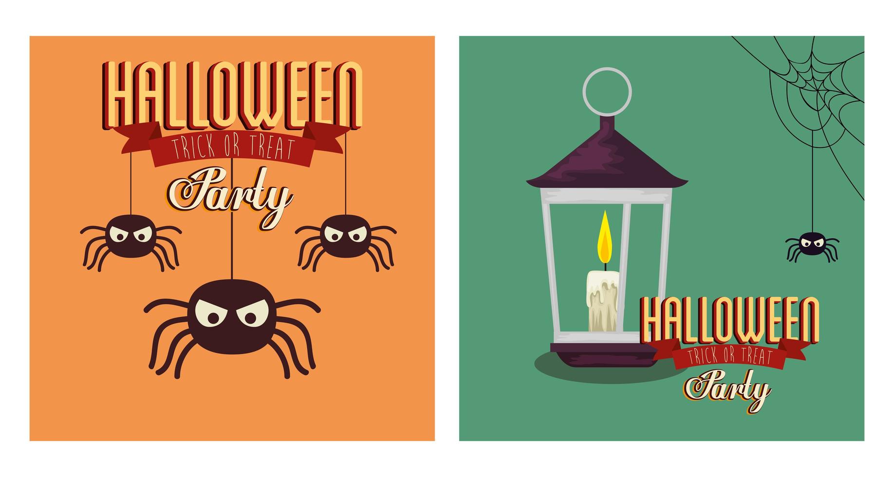 set of poster halloween with spiders and lamp vector