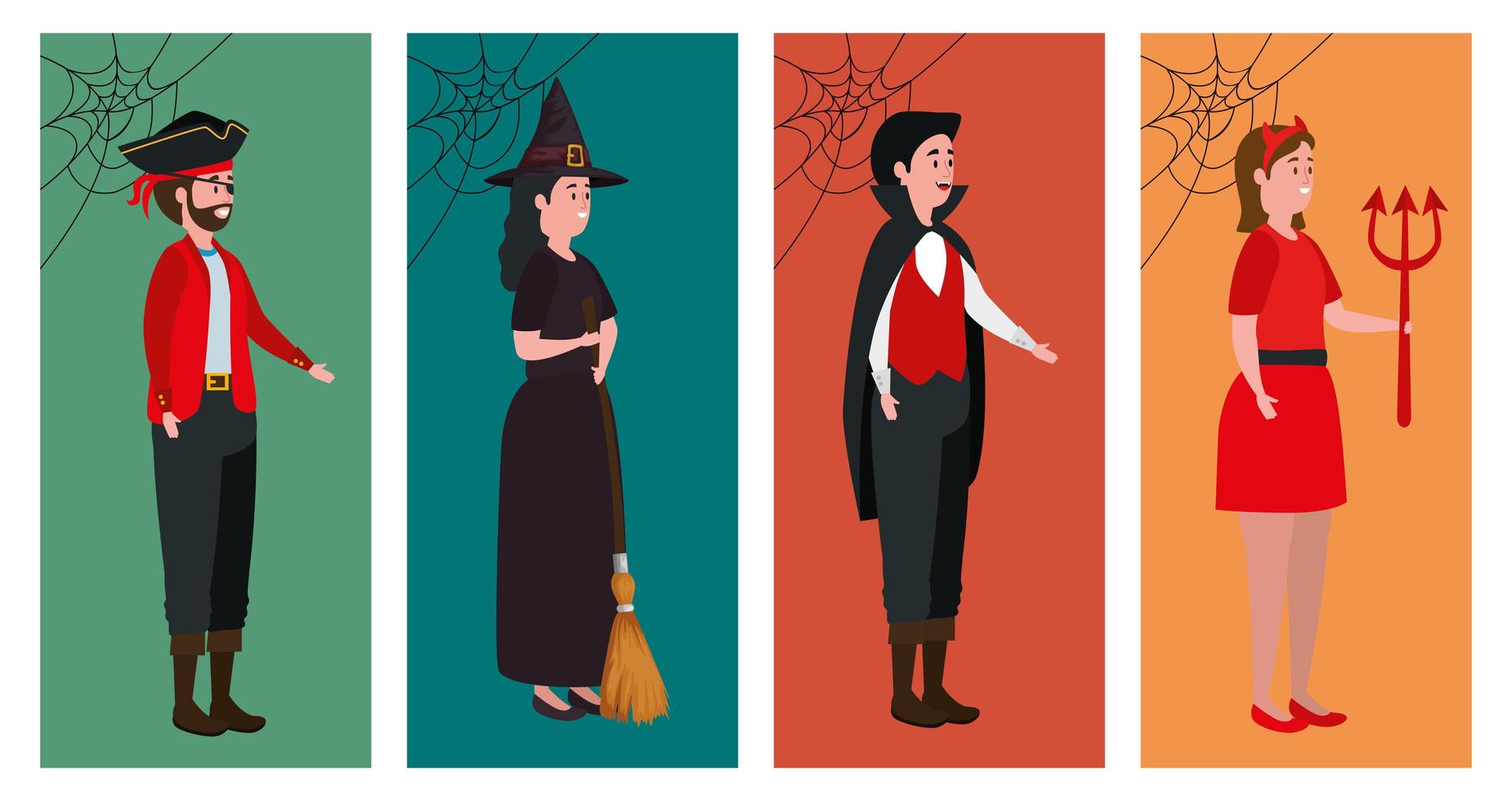 group of people disguised for halloween vector