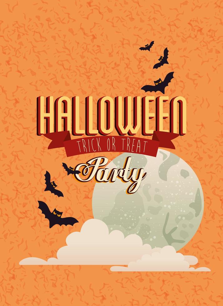 poster of halloween with moon and bats flying vector