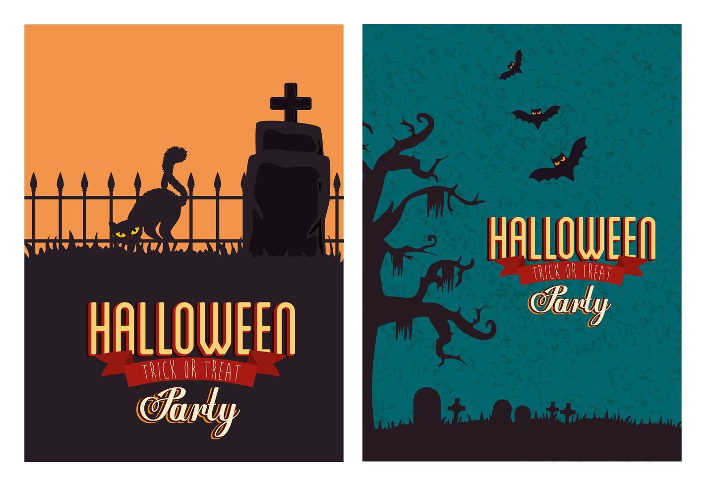 set poster of party halloween with decoration vector
