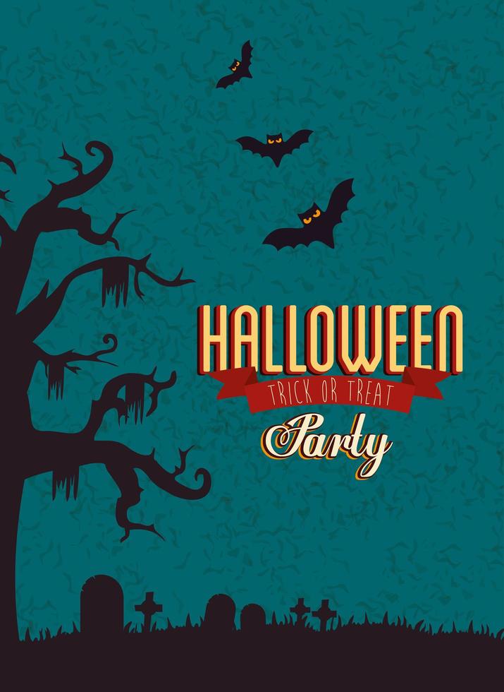 poster of party halloween with bats flying vector
