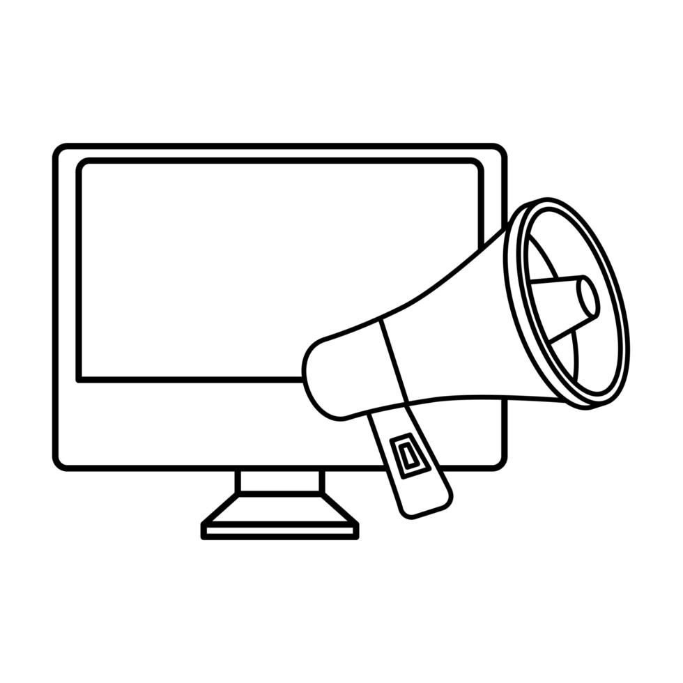 computer with megaphone line style icon vector