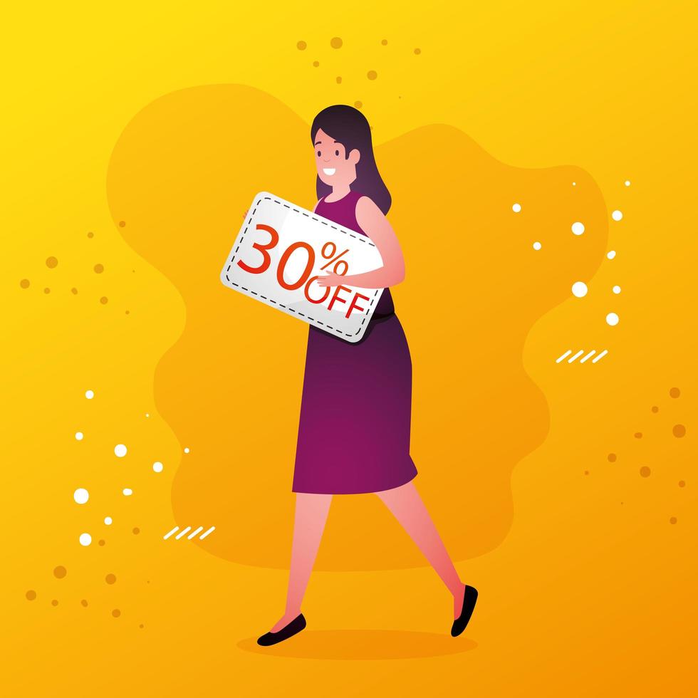 beautiful woman with thirty percent off vector