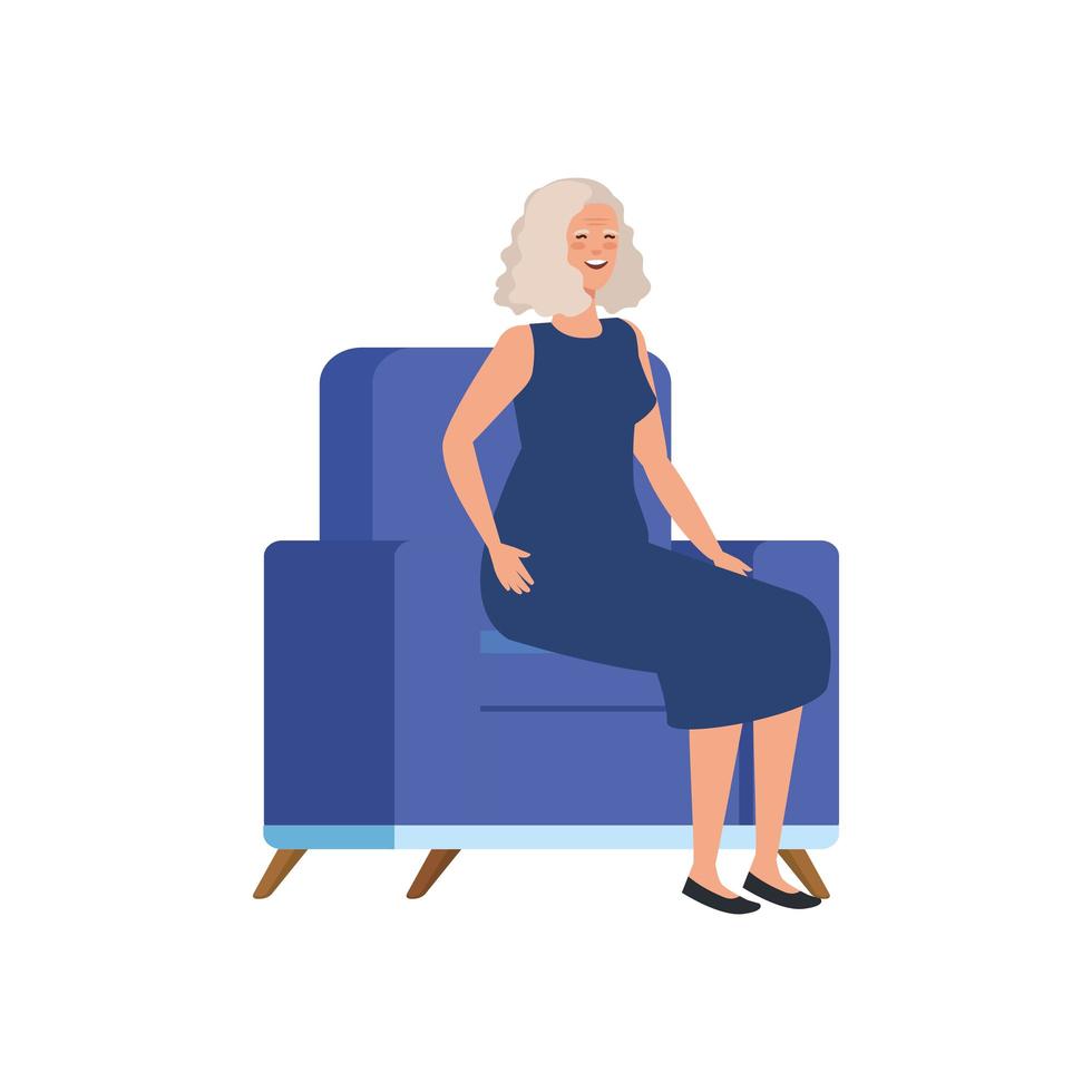 old woman sitting in sofa avatar character vector