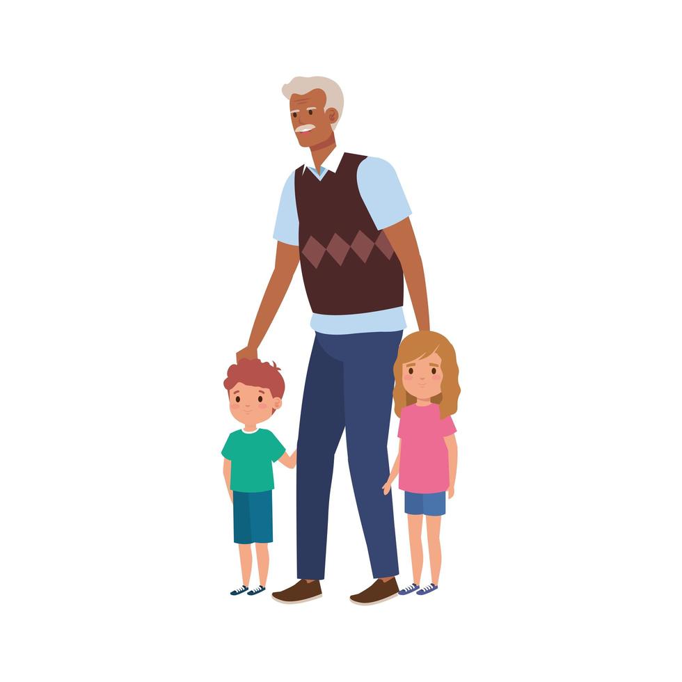 grandfather with grandchildren avatar character vector