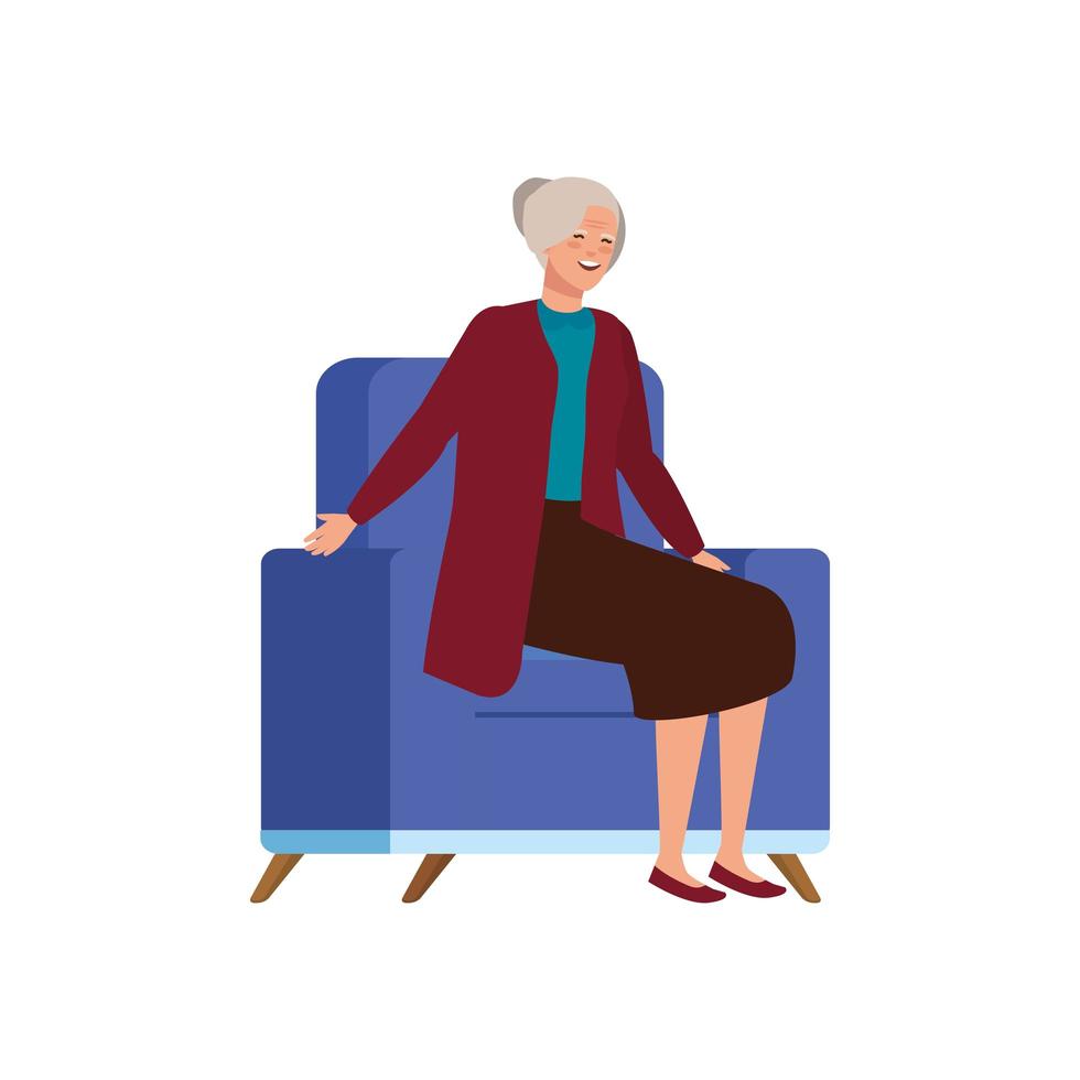 old woman sitting in sofa avatar character vector