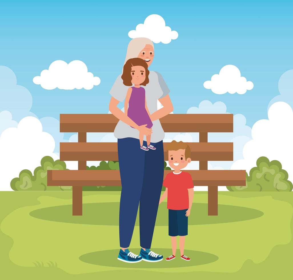 grandmother with grandchildren in park scene vector