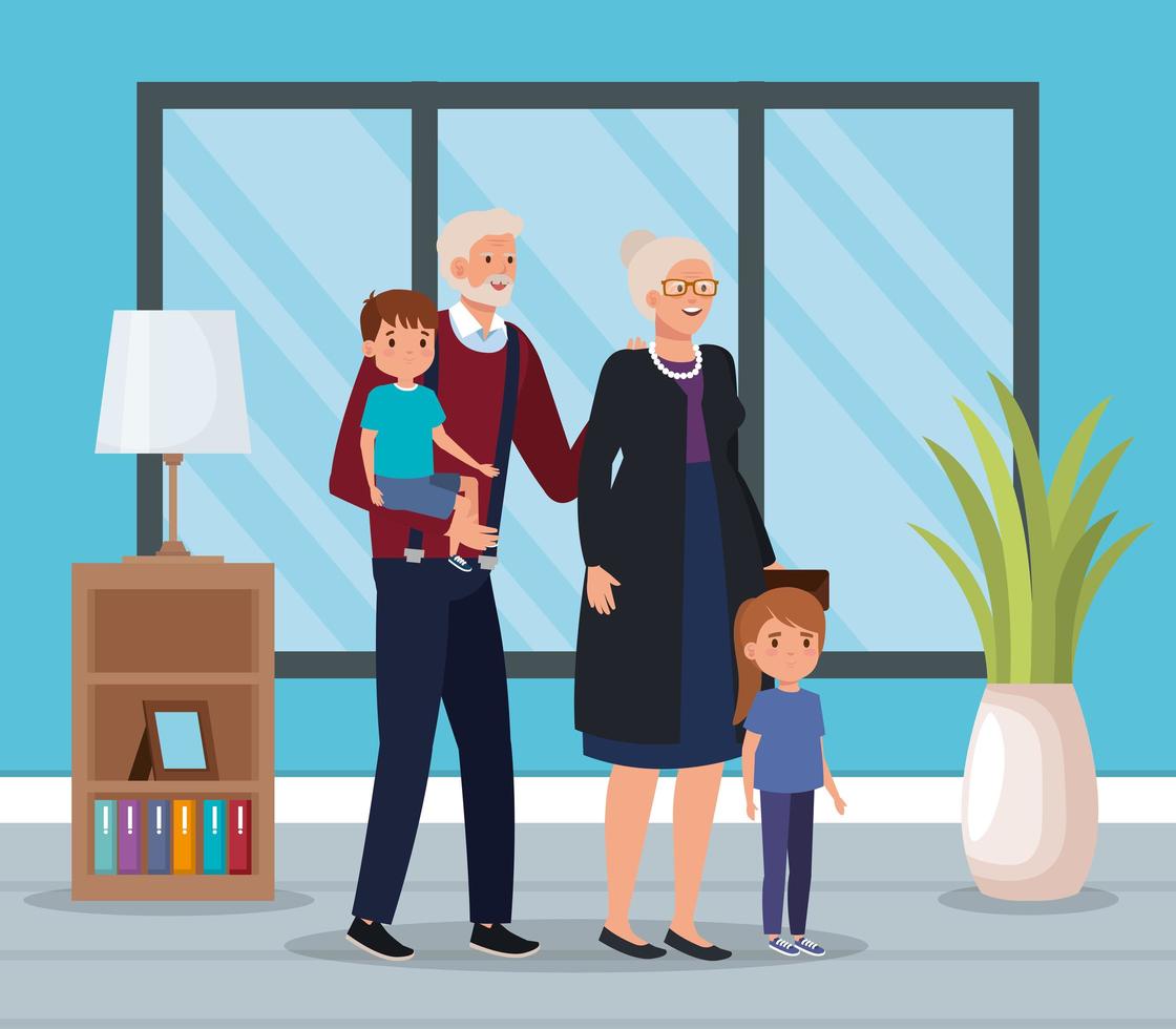 grandparents with grandchildren indoor scene house vector