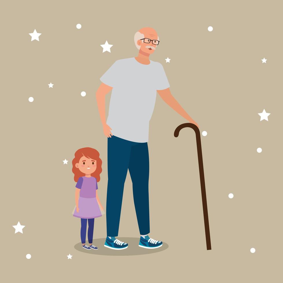 grandfather with granddaughter avatar character vector