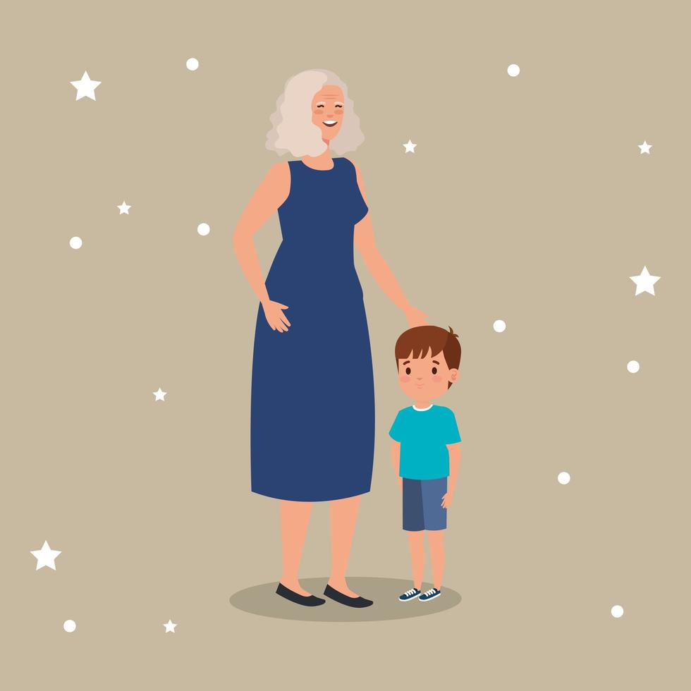 grandmother with grandson avatar character vector