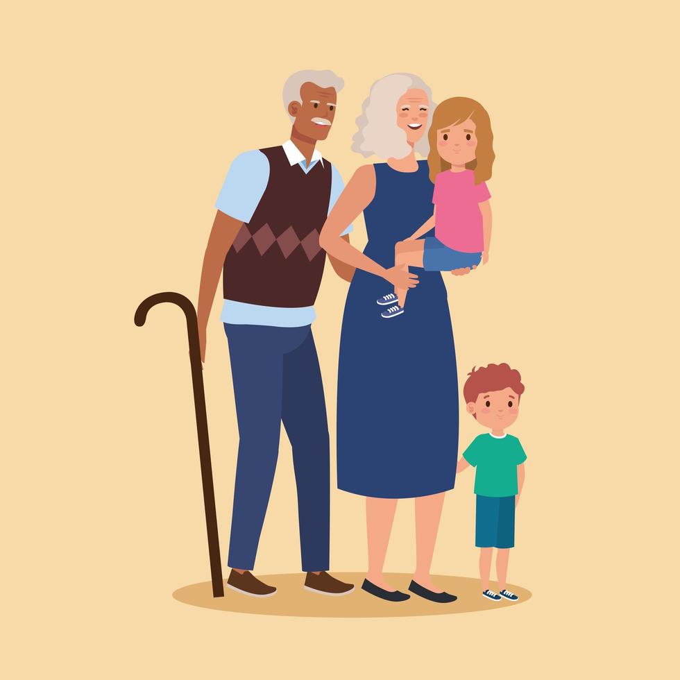 abuelos con nietos avatar personaje vector