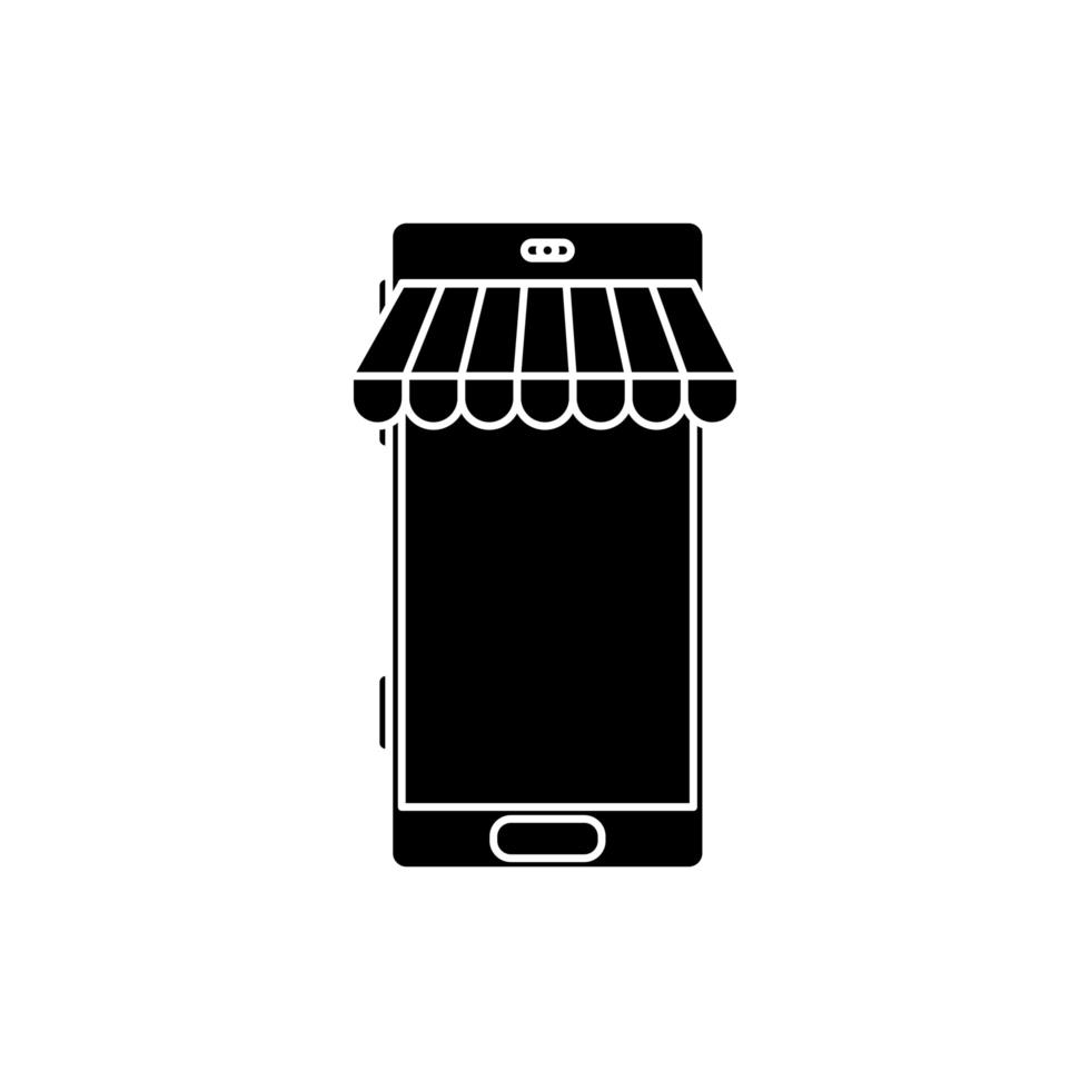 silhouette of smartphone with parasol store isolated icon vector