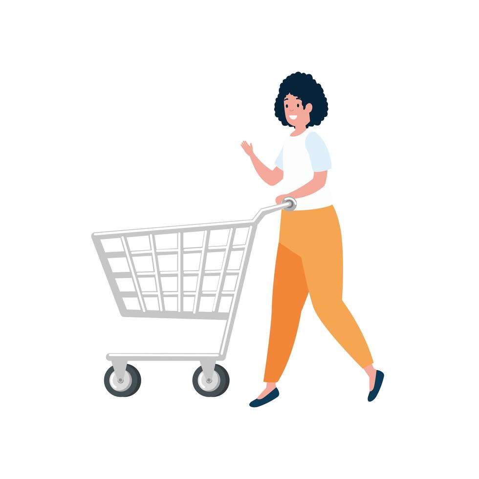 beautiful woman with cart shopping isolated icon vector