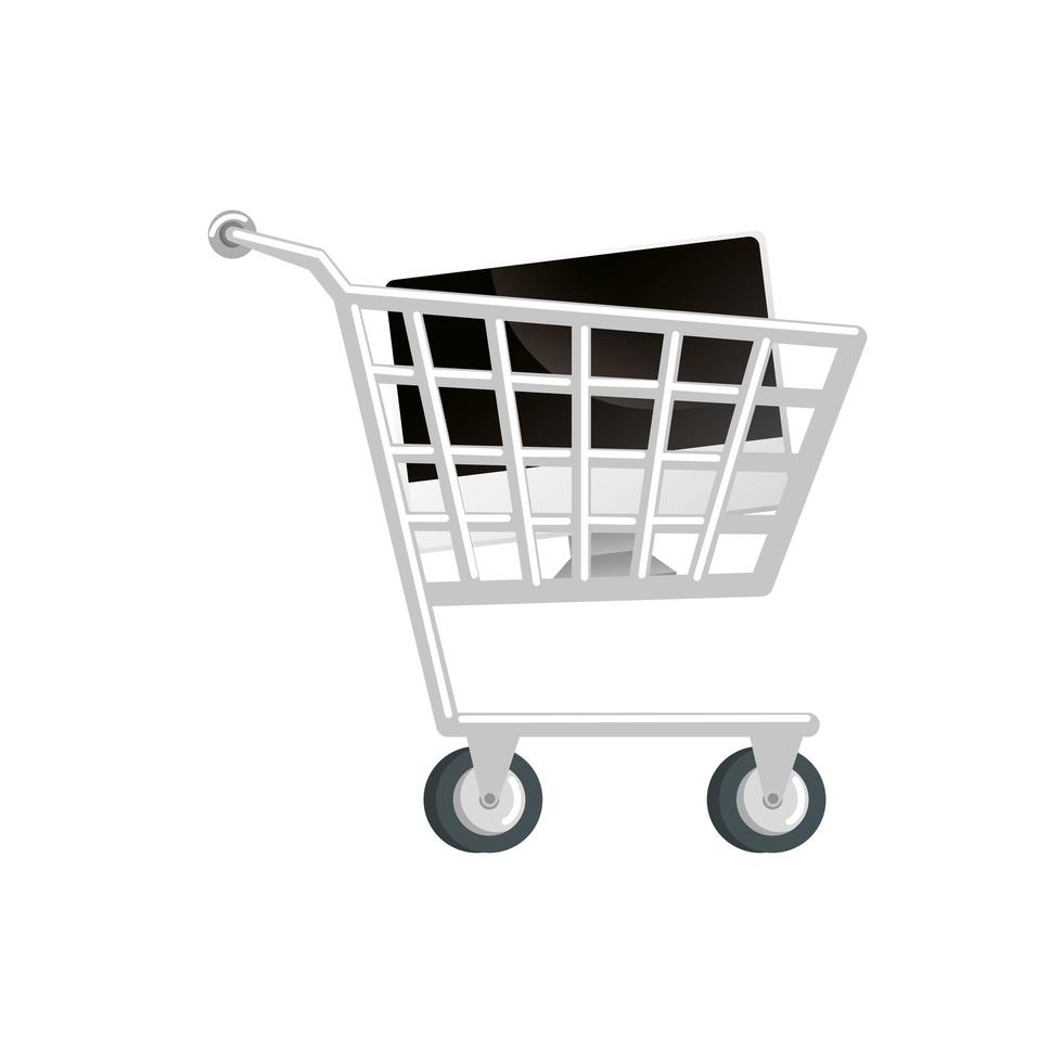 cart shopping with computer isolated icon vector