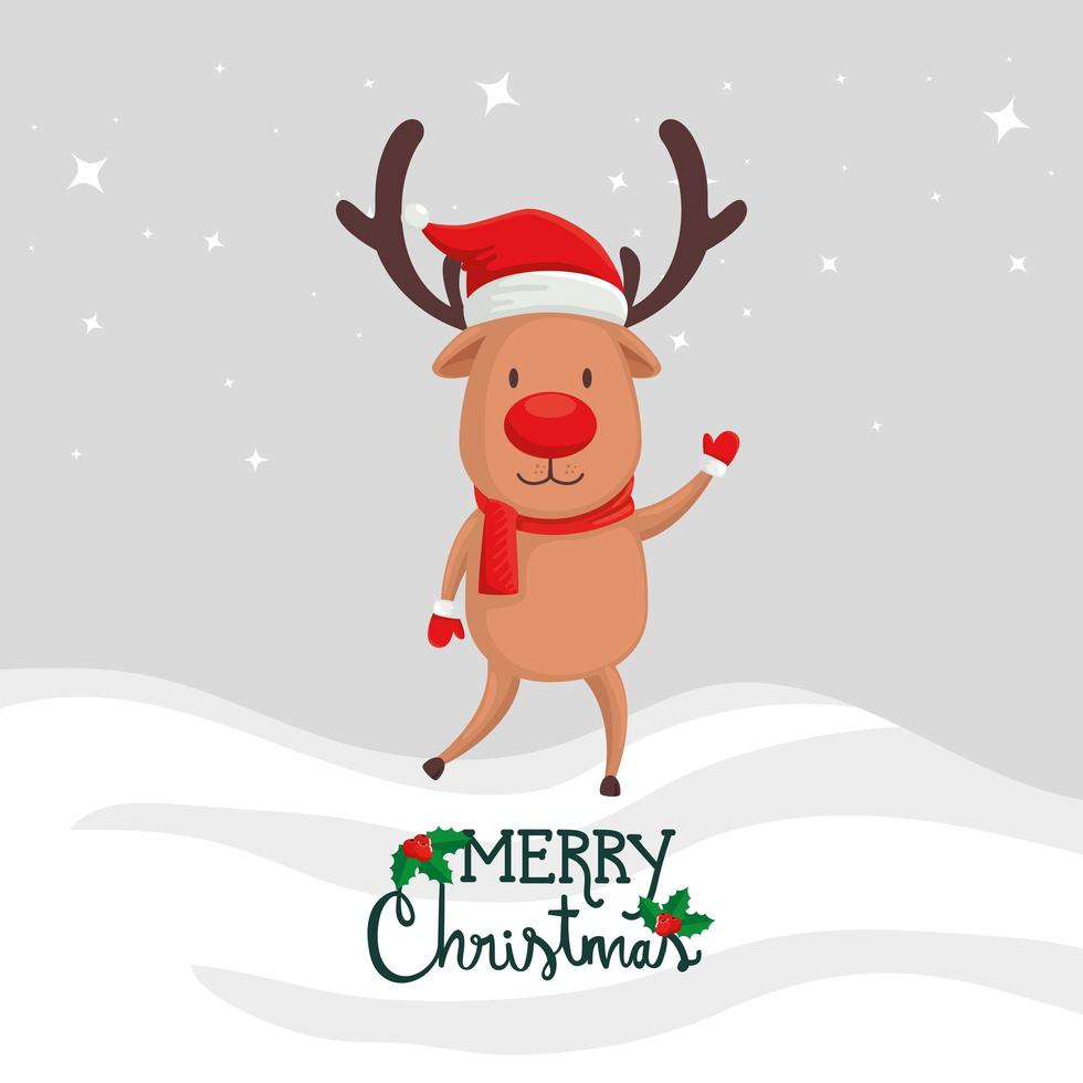 merry christmas poster with cute reindeer vector